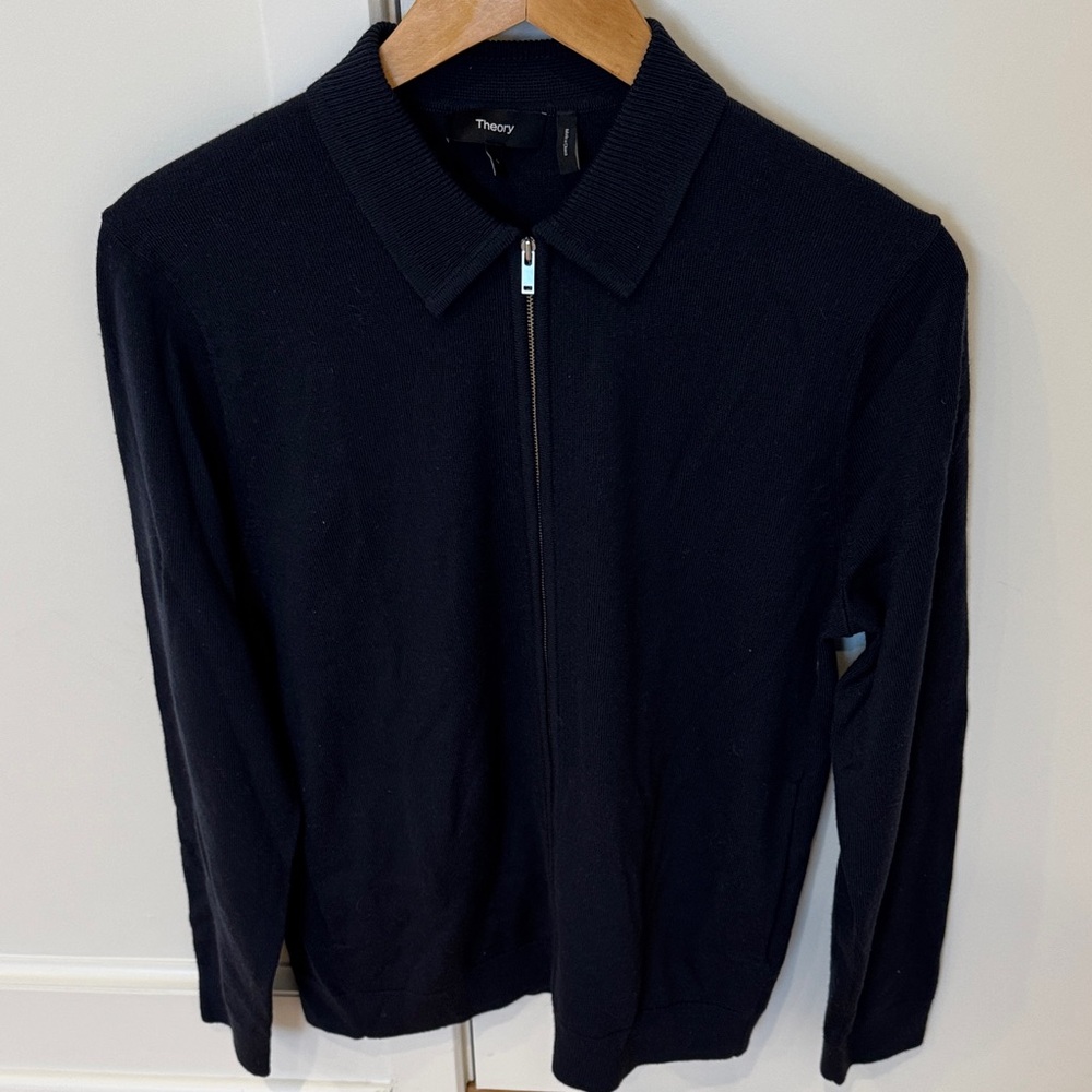 Theory Men's Zip-Up Navy woolSweater
